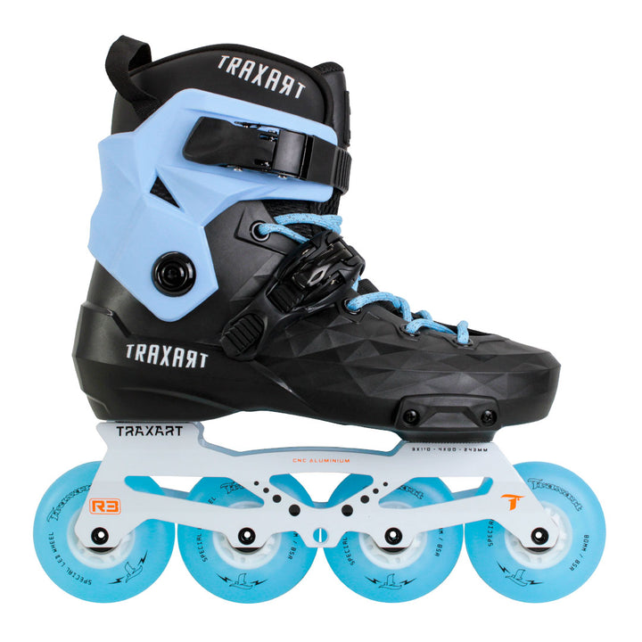 Patins Custom com Cuff Azul + Base Híbrida + Rodas de LED 80mm Azul