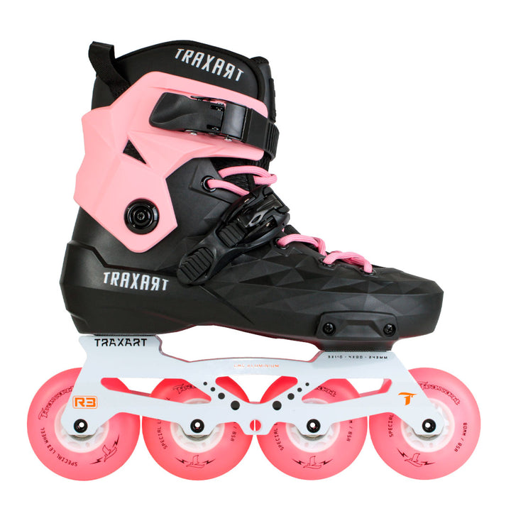 Patins Custom com Cuff Rosa + Base Híbrida + Rodas de LED 80mm Rosa