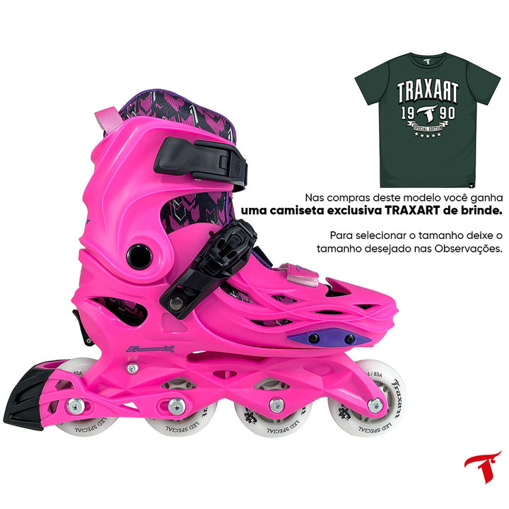 Patins Infantil Freemix Rosa Com Rodas de LED 70mm/83A