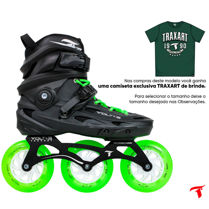 Patins Volt+3 com Rodas de LED Verde 110mm/85A