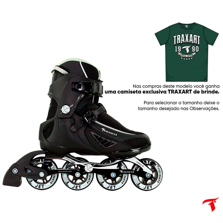 Patins Inline Fitness Jet Preto - 84mm/82A ABEC-9 Cromo