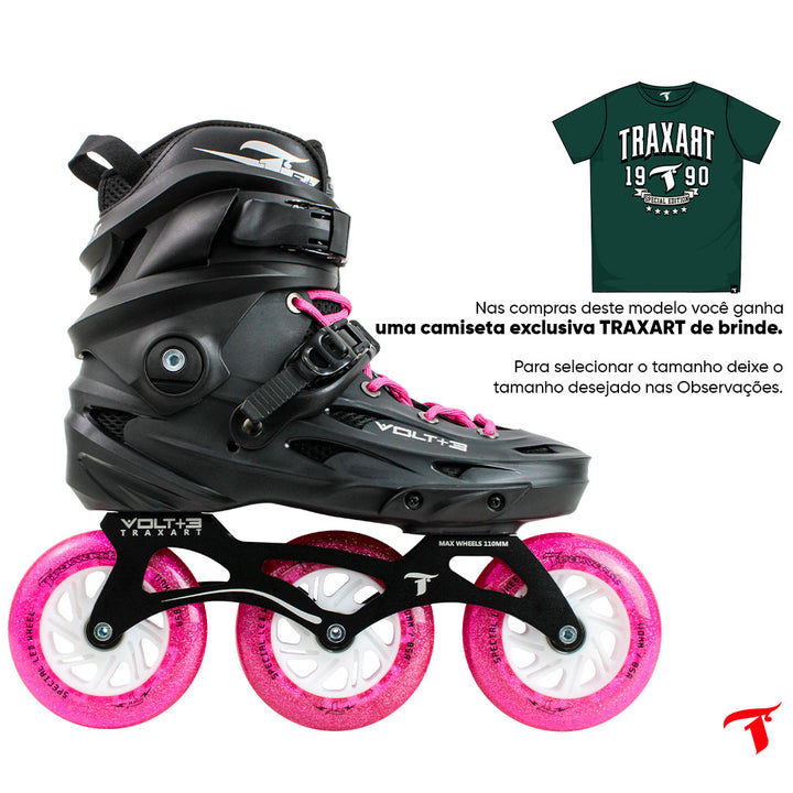 Patins Volt+3 com Rodas de LED Glitter Pink 110mm/85A
