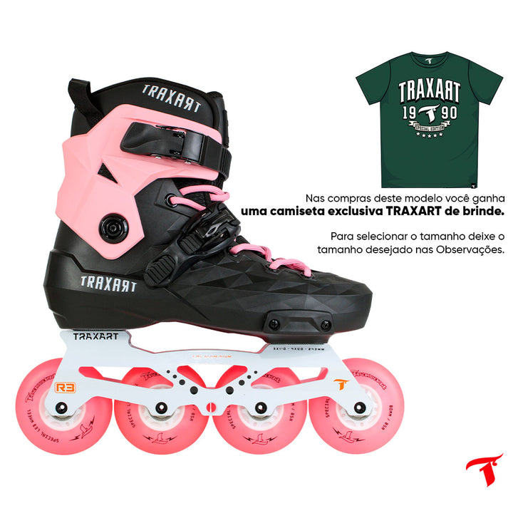 Patins Custom com Cuff Rosa + Base Híbrida + Rodas de LED 80mm Rosa