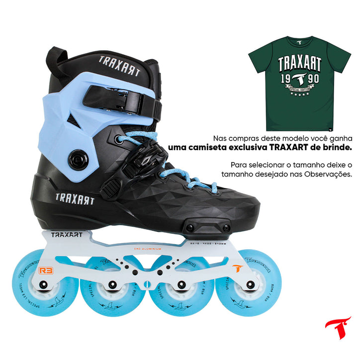 Patins Custom com Cuff Azul + Base Híbrida + Rodas de LED 80mm Azul