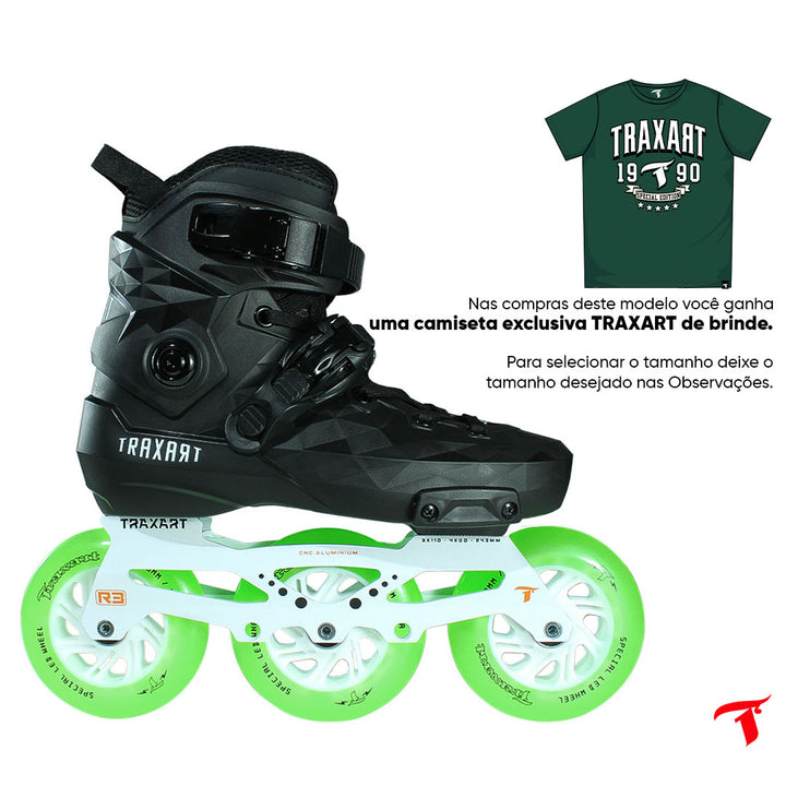 Patins Custom + Base Híbrida Branca + Rodas de LED 110mm Verde