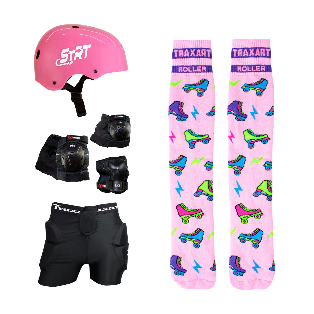Kit Protetores + Meia inline Rosa