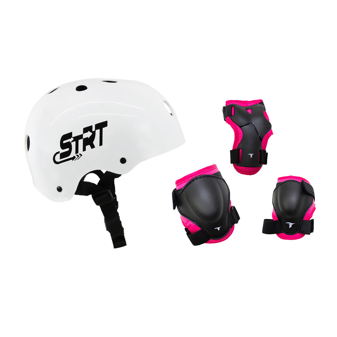 Kit Capacete STRT Branco + Proteção Infantil DY-144 Pink