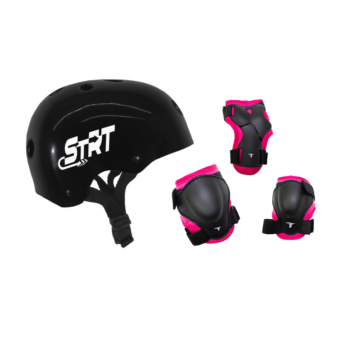 Kit Capacete STRT Preto + Proteção Infantil DY-144 Pink