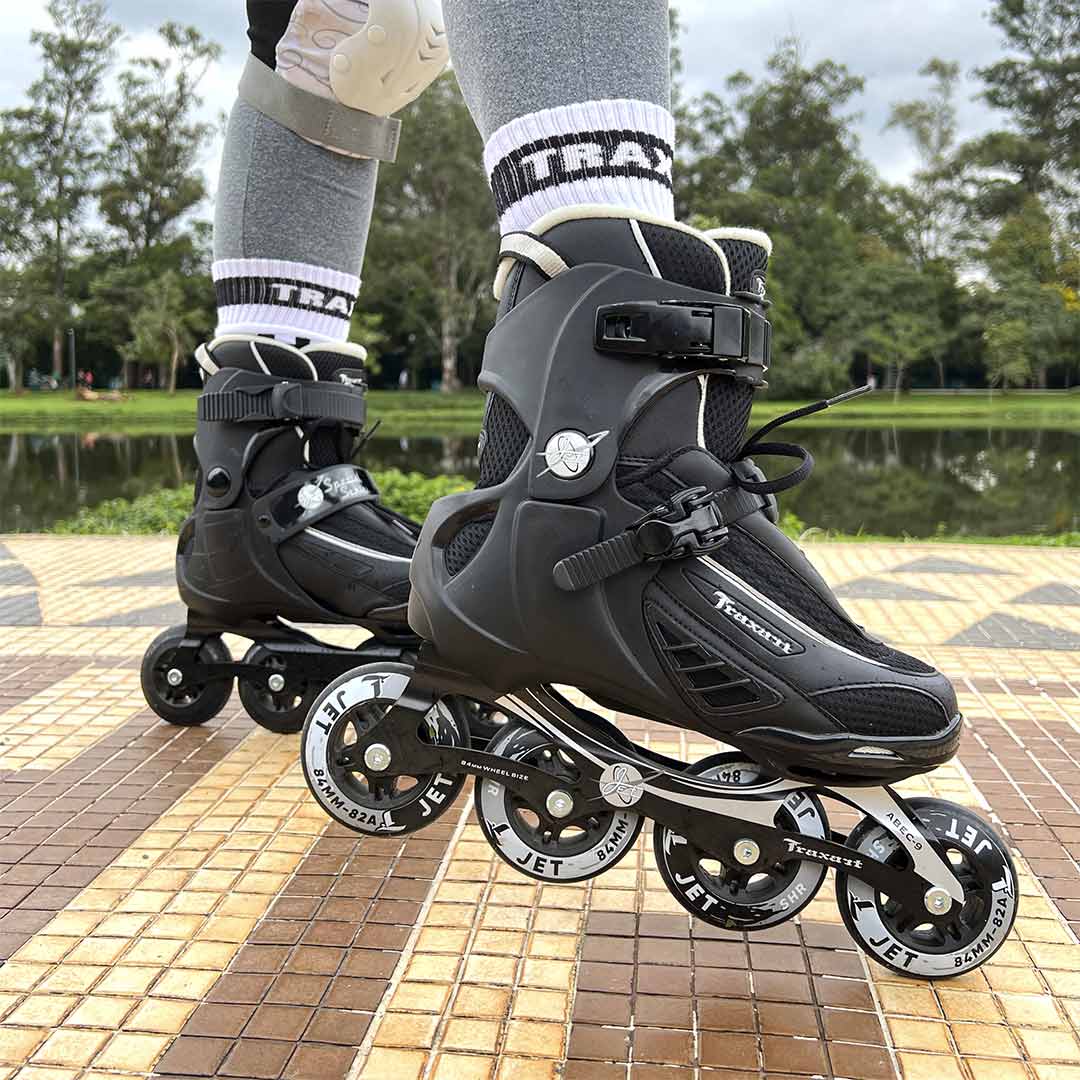 Patins Inline Fitness Jet Preto - 84mm/82A ABEC-9 Cromo