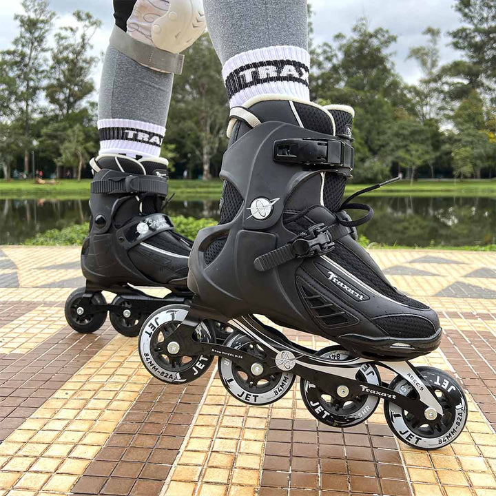 Patins Inline Fitness Jet Preto - 84mm/82A ABEC-9 Cromo