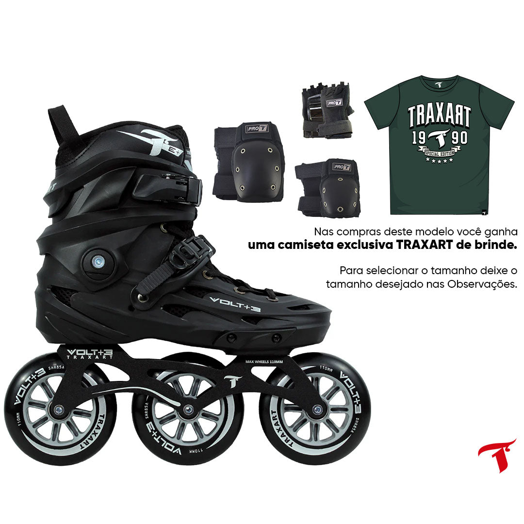 Patins Volt+ 3 Preto/Cinza + Protetor DG-300