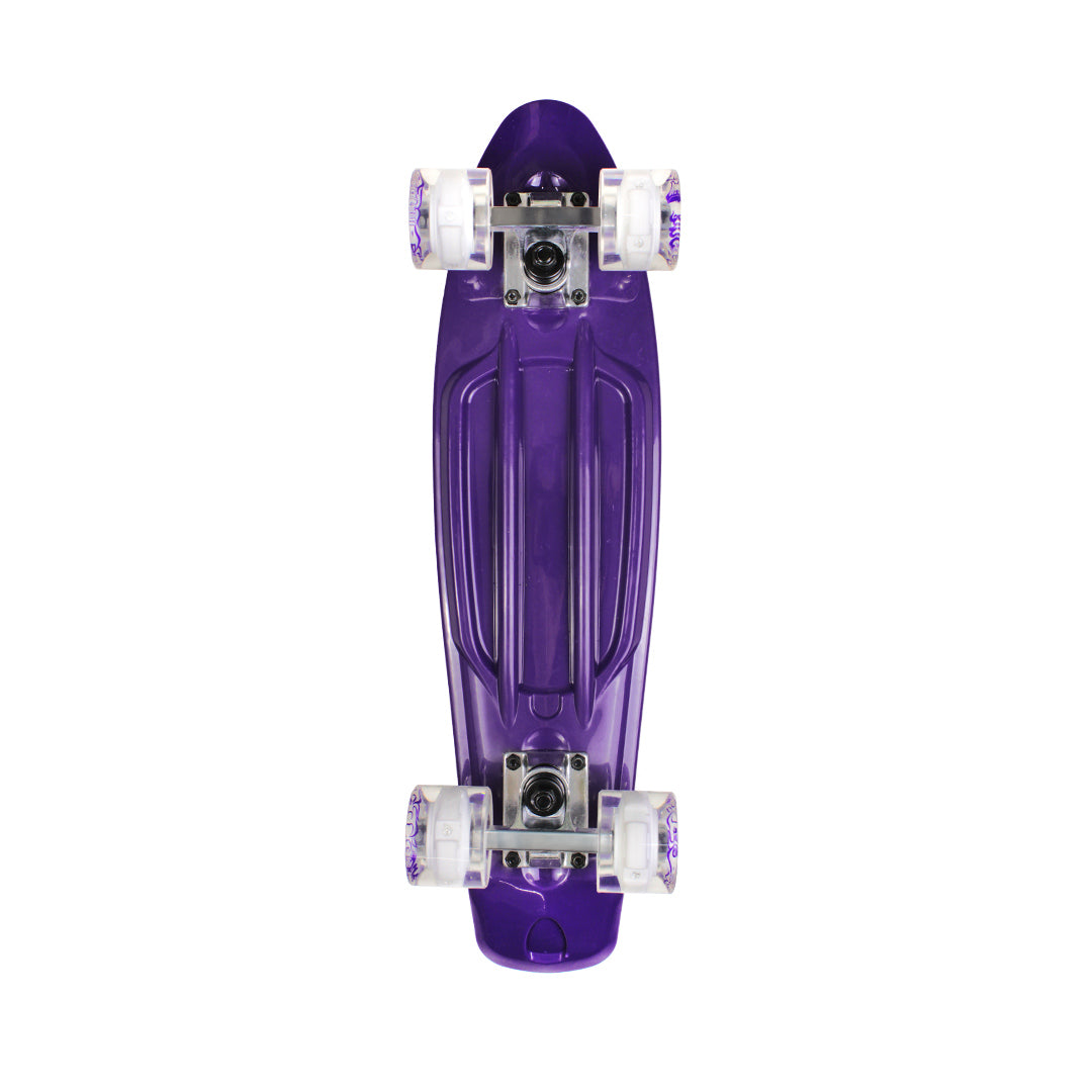 Skate Mini Cruiser Plástico Roxo Com Rodas de Led