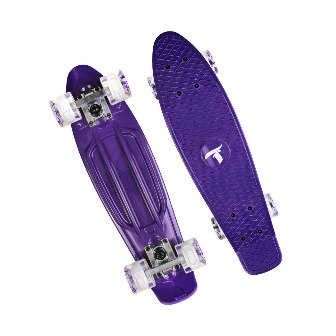Skate Mini Cruiser Plástico Roxo Com Rodas de Led