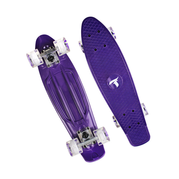 Skate Mini Cruiser Plástico Roxo Com Rodas de Led
