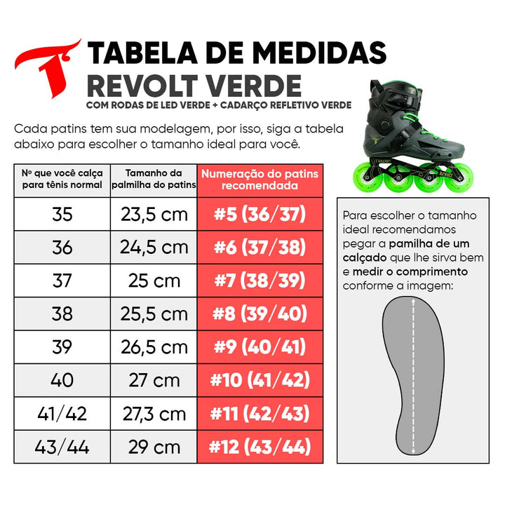 Patins Revolt Verde com Rodas de LED Verde 80mm/85A