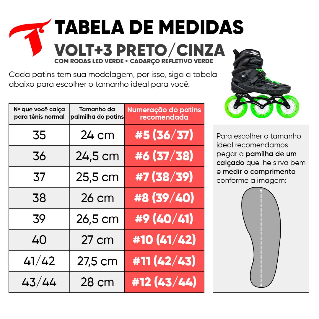 Patins Volt+3 com Rodas de LED Verde 110mm/85A