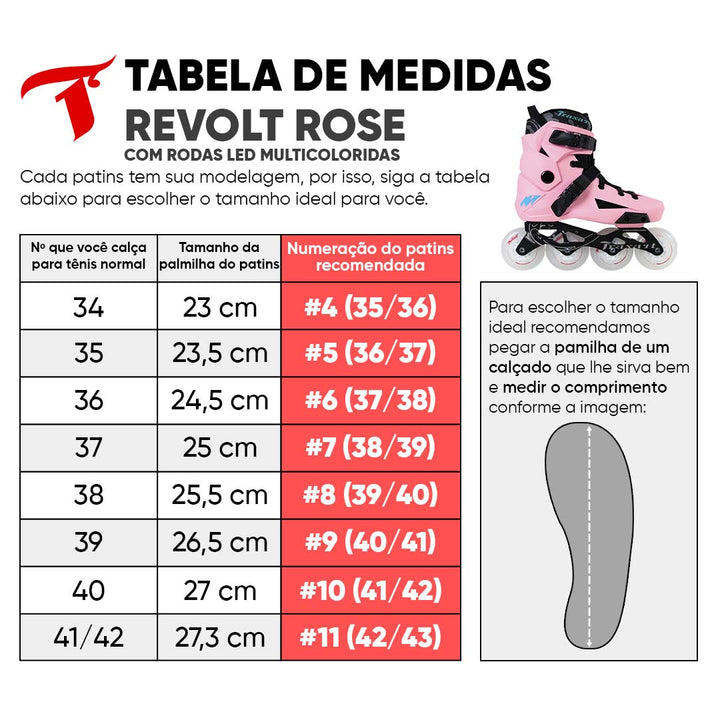 Patins Revolt Rose com Rodas LED Multicolor 80mm/85A