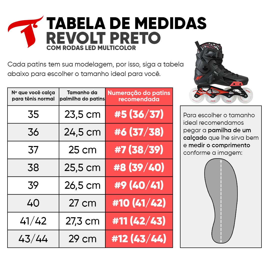 Patins Revolt Preto com Rodas LED Multicolor 80mm/85A