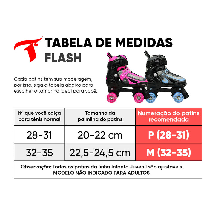 Patins Infantil Flash Rosa com Rodas de LED - 54mm ABEC-7