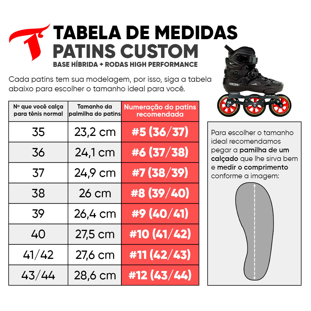 Patins Custom + Base Híbrida Branca + Rodas High Performance 110mm/85A