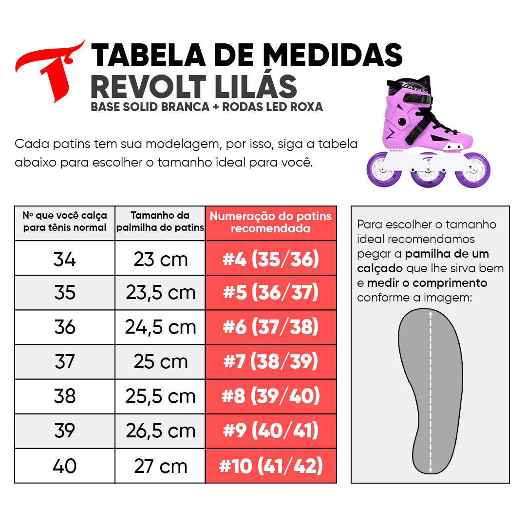 Patins Revolt Lilás + Base Solid + Rodas LED Special Lilás 110mm