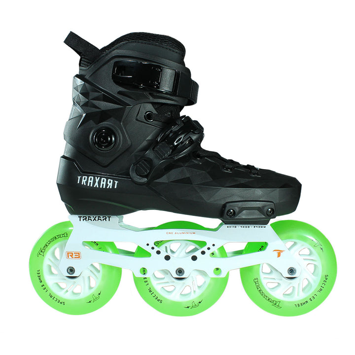 Patins Custom + Base Híbrida Branca + Rodas de LED 110mm Verde