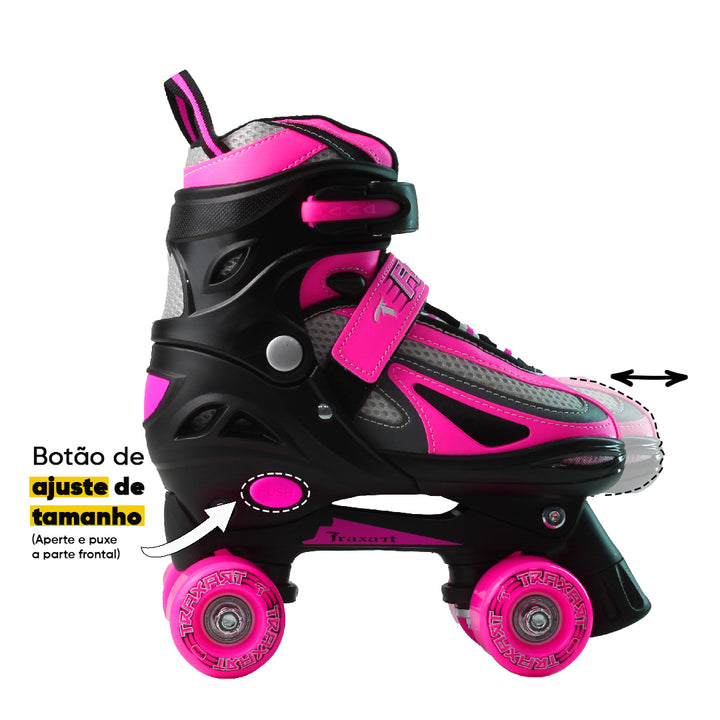 Patins Infantil Flash Rosa com Rodas de LED - 54mm ABEC-7
