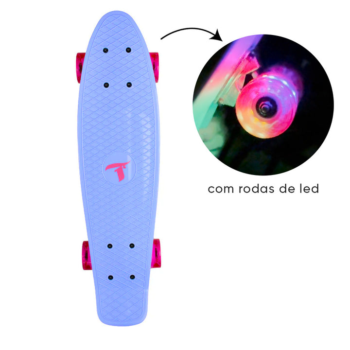 Skate Mini Cruiser Plástico Azul Com Rodas de Led