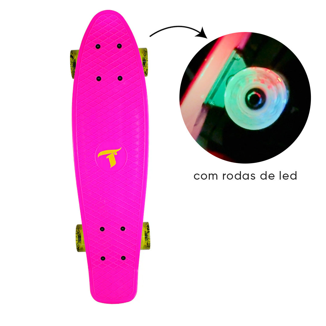 Skate Mini Cruiser Plástico Pink Com Rodas de Led
