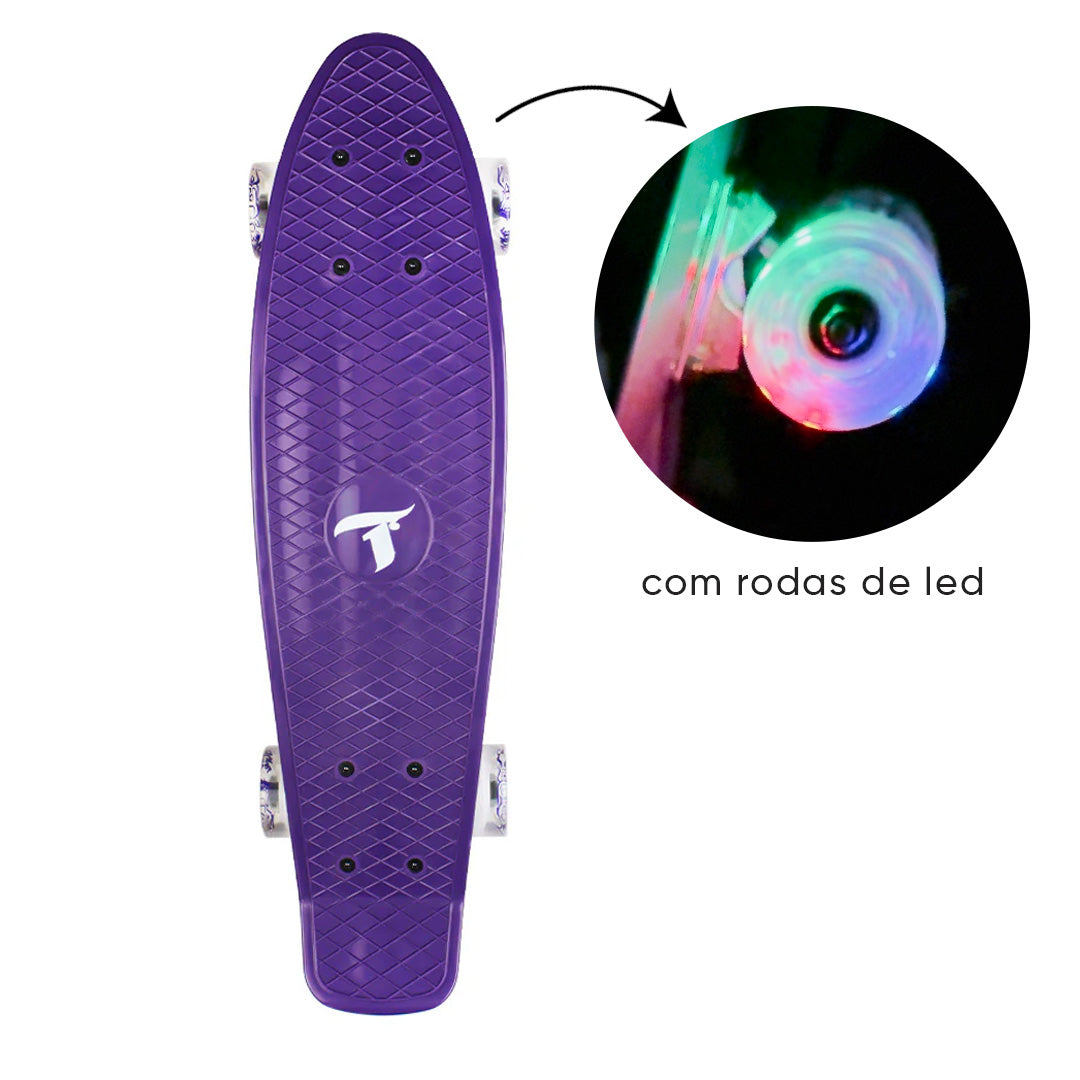 Skate Mini Cruiser Plástico Roxo Com Rodas de Led