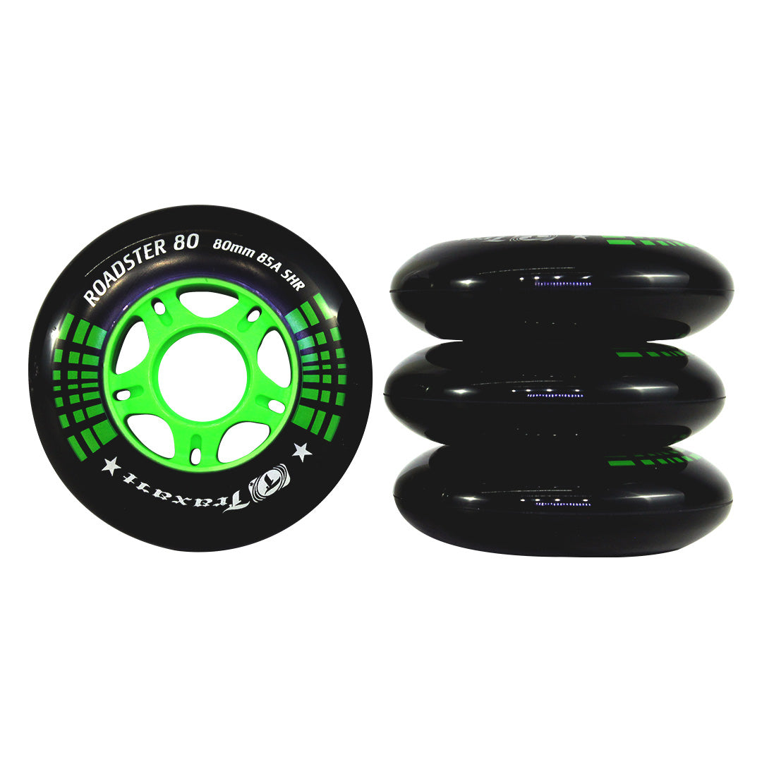 Jogo de Rodas Roadster 80 Preto e Verde - 80mm/85A DR-023