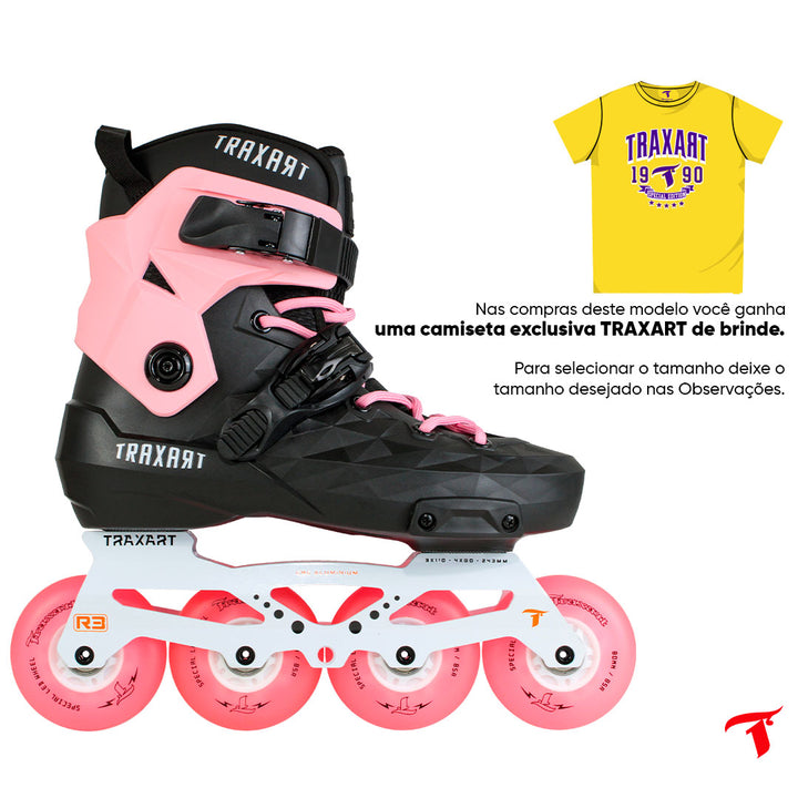 Patins Custom com Cuff Rosa + Base Híbrida + Rodas de LED 80mm Rosa