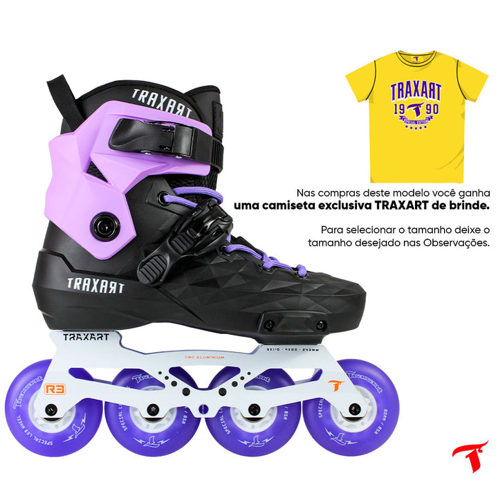 Patins Custom com Cuff Lilás + Base Híbrida + Rodas de LED 80mm Roxo
