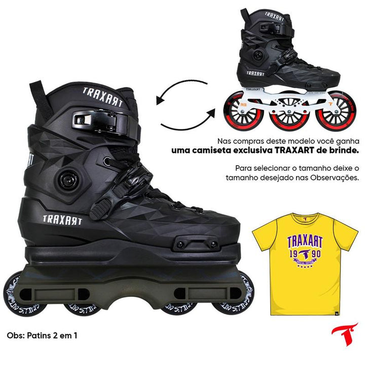 Patins Custom Preto 2 em 1 - Street ou Freestyle