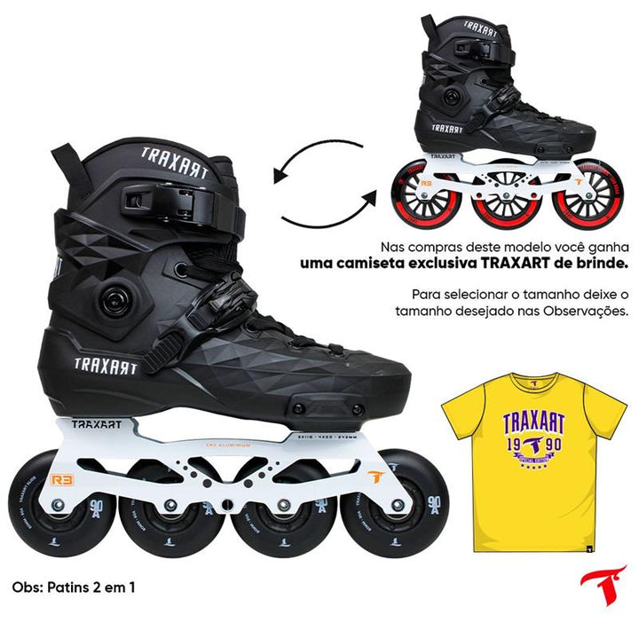 Patins Custom Preto 2 em 1 - 4 Rodas ou 3 Rodas