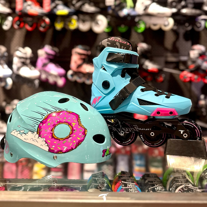 Combo Patins Revolt Azul + Capacete Donuts