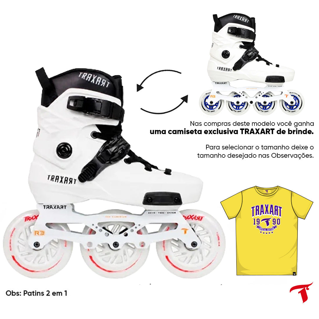 Patins Custom Branco 2 em 1 - 3 Rodas de LED ou 4 Rodas