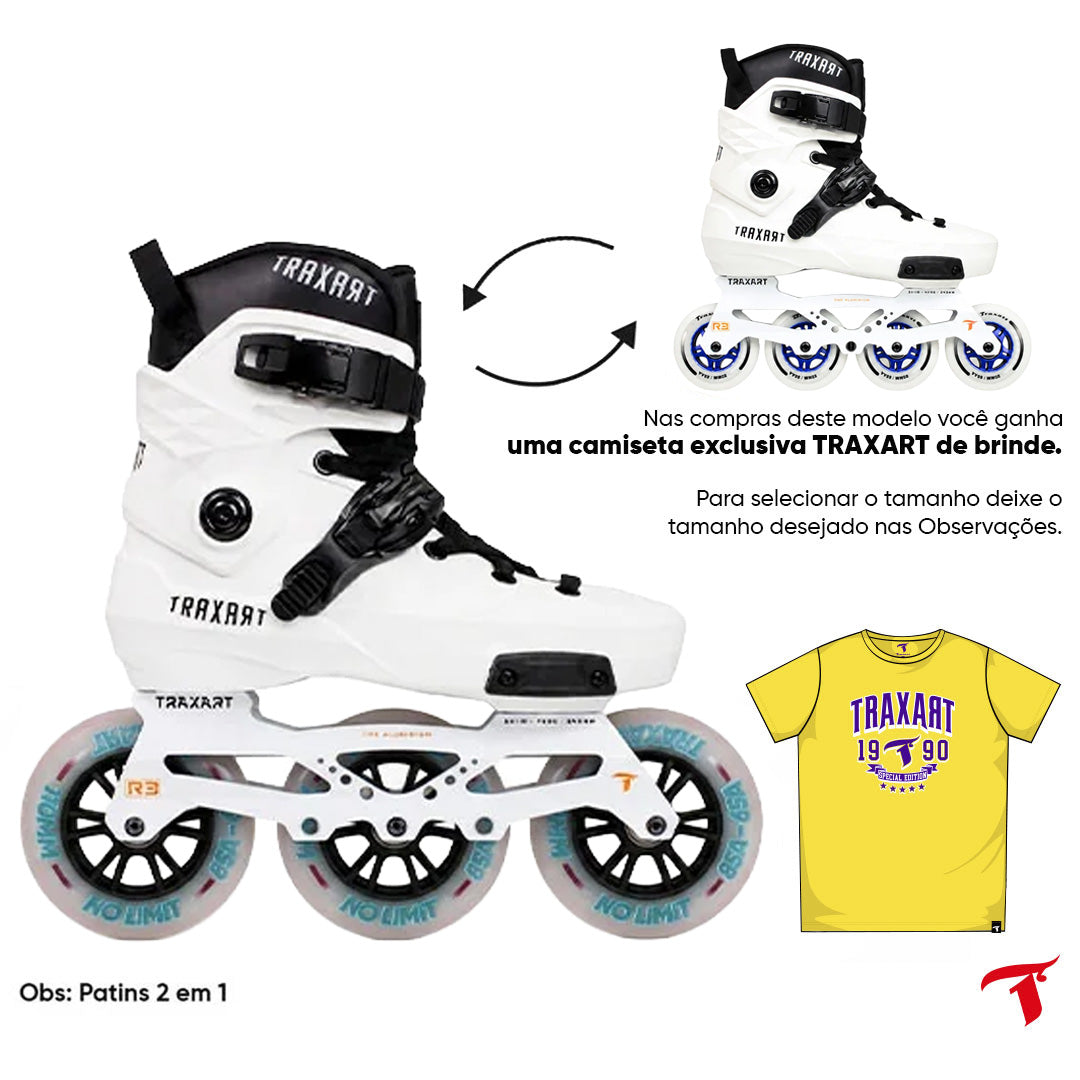 Patins Custom Branco 2 em 1 - 3 Rodas No Limit ou 4 Rodas