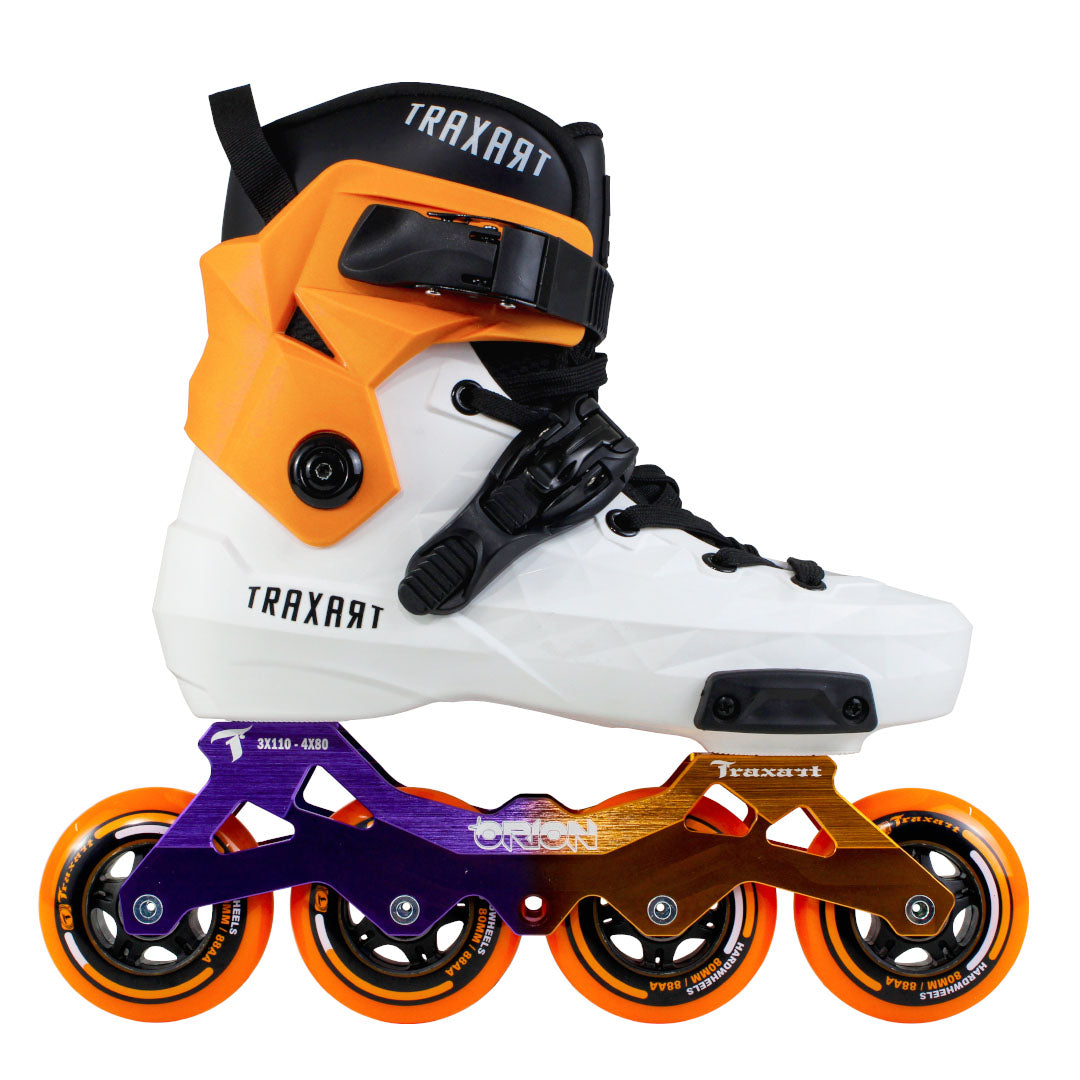 Patins Custom com Cuff Laranja + Base Híbrida Orion + Rodas Laranja 80mm