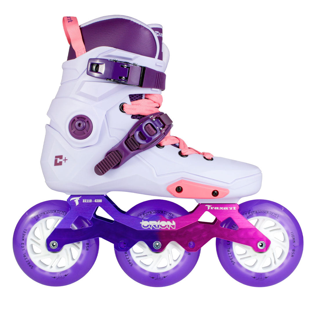 Patins Custom Plus Lilás + Base Híbrida Orion + Rodas LED Roxa 110mm