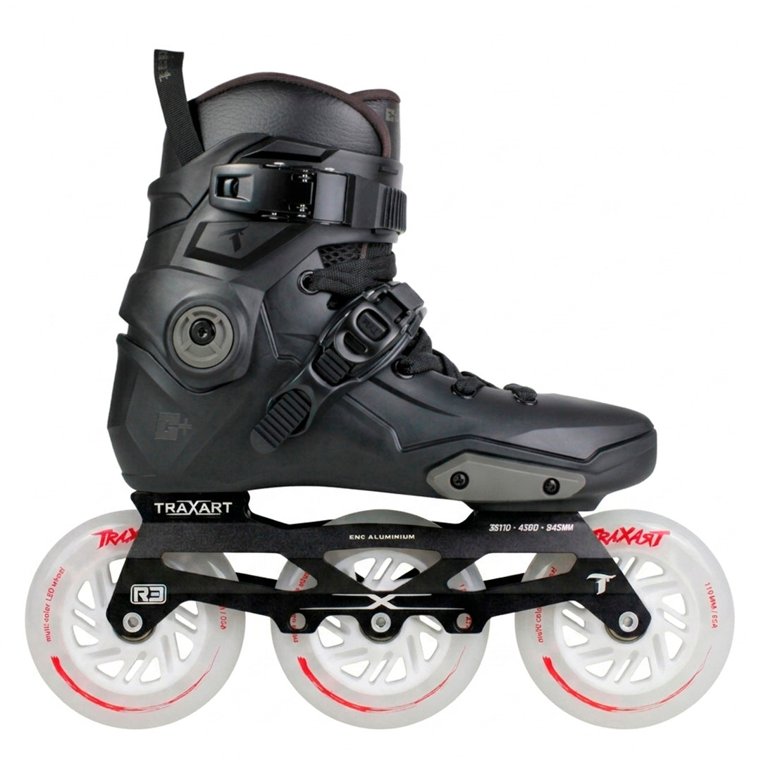 Patins Custom Plus Preta + Base Híbrida + Rodas LED Multicolor 110mm