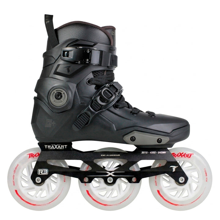 Patins Custom Plus Preta + Base Híbrida + Rodas LED Multicolor 110mm