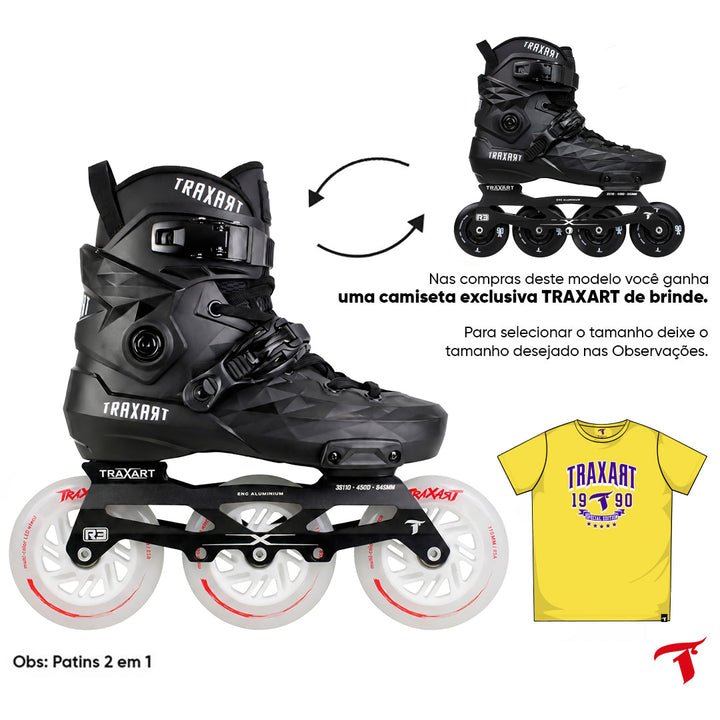 Patins Custom Preto 2 em 1 - 3 Rodas de LED  ou 4 Rodas