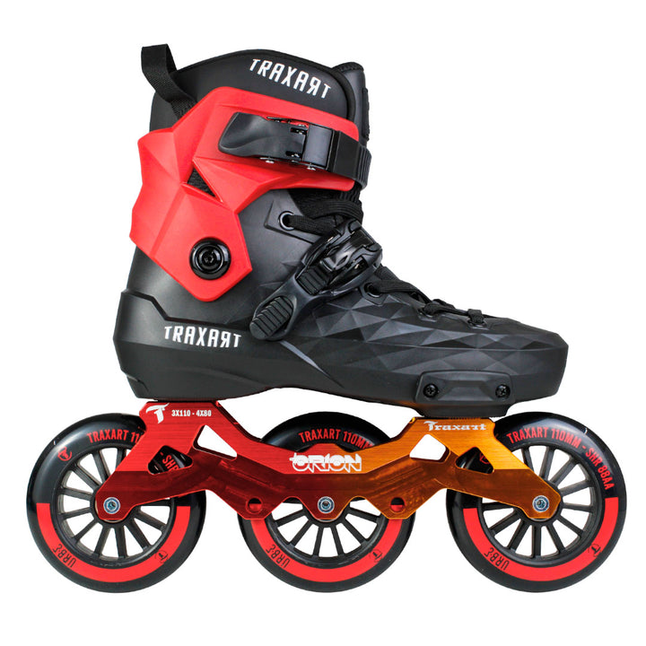 Patins Custom com Cuff Vermelho + Base Híbrida Orion + Rodas Urbe 110mm
