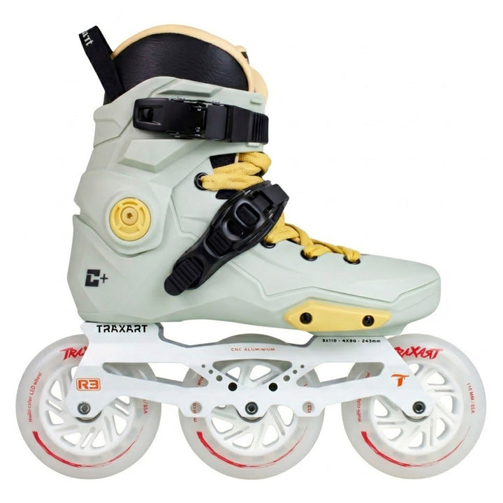 Patins Custom Plus Cinza + Base Híbrida + Rodas LED Multicolor 110mm