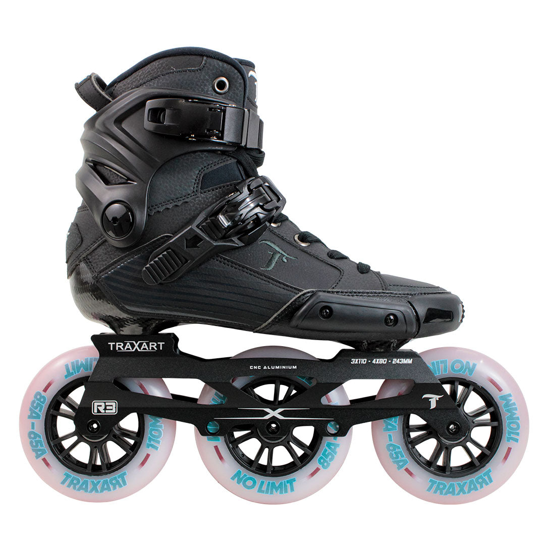 Bota Kustom Carbono Preto + Base Hibrida + Rodas 110mm/85A-65A