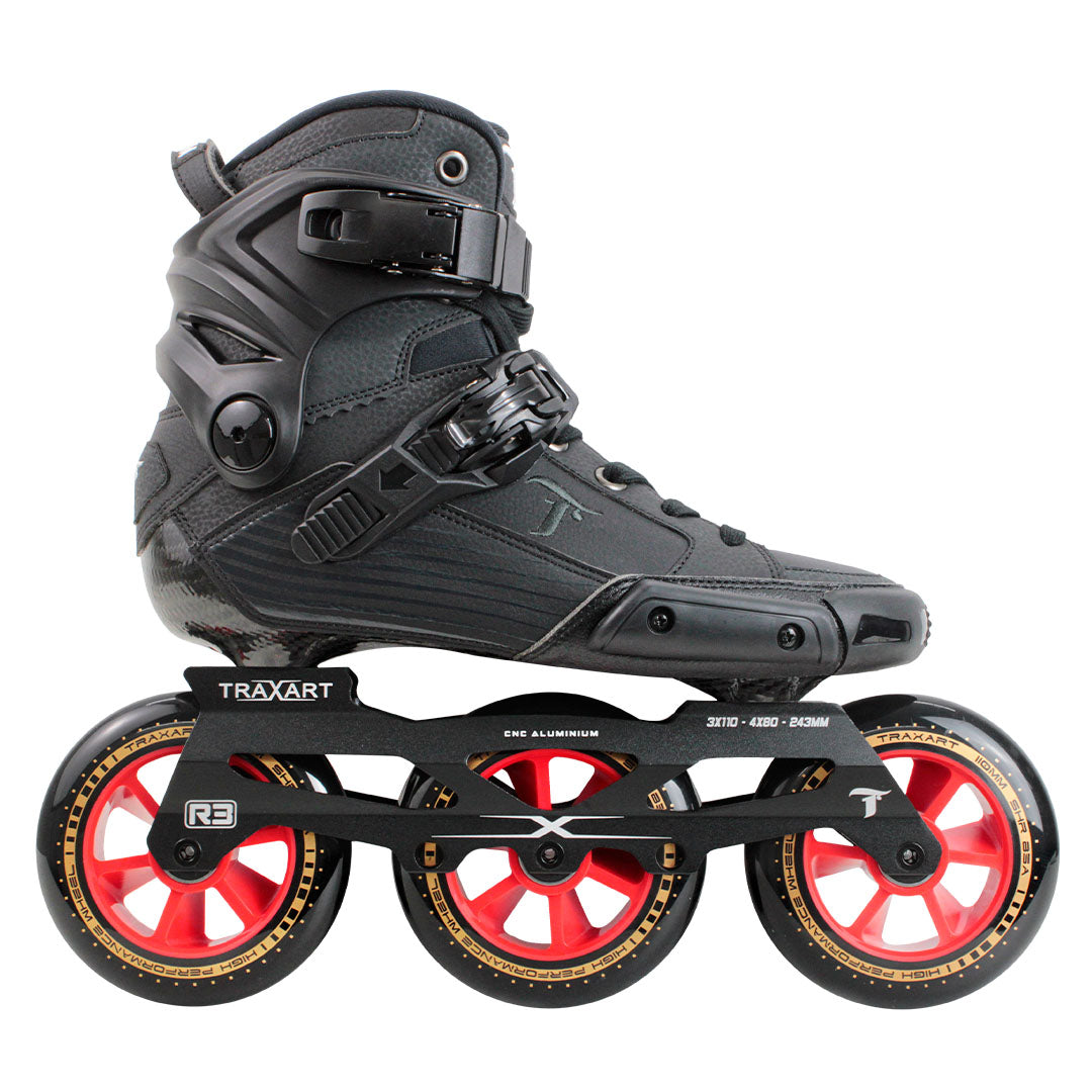 Bota Kustom Carbono Preto + Base Hibrida + Rodas High Performance 110mm/85A