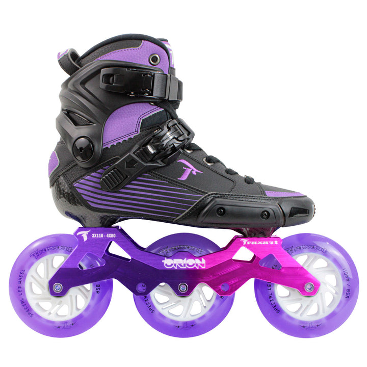 Bota Kustom Carbono Roxo + Base Orion + Rodas LED Roxa 110mm