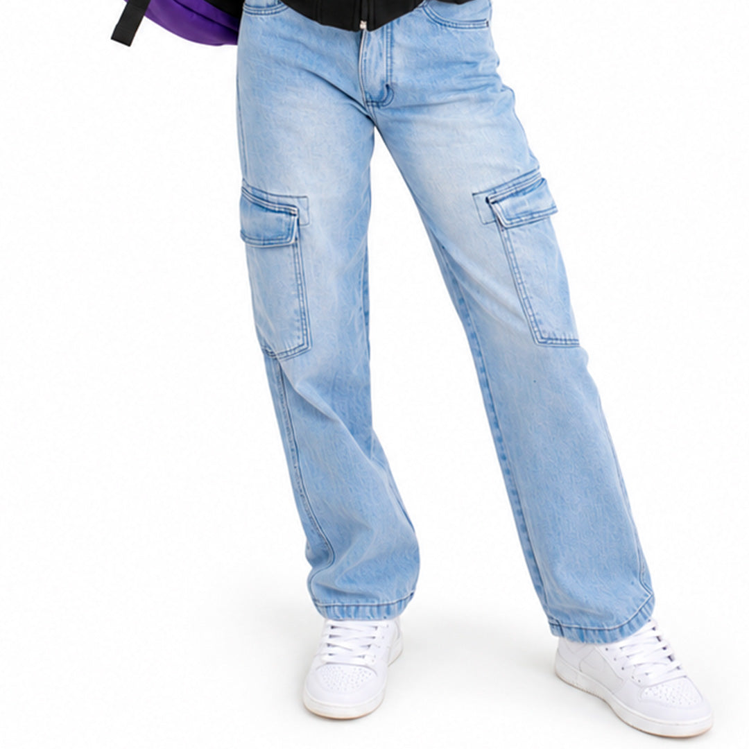Calça Feminina Jeans Cargo Azul FA-442