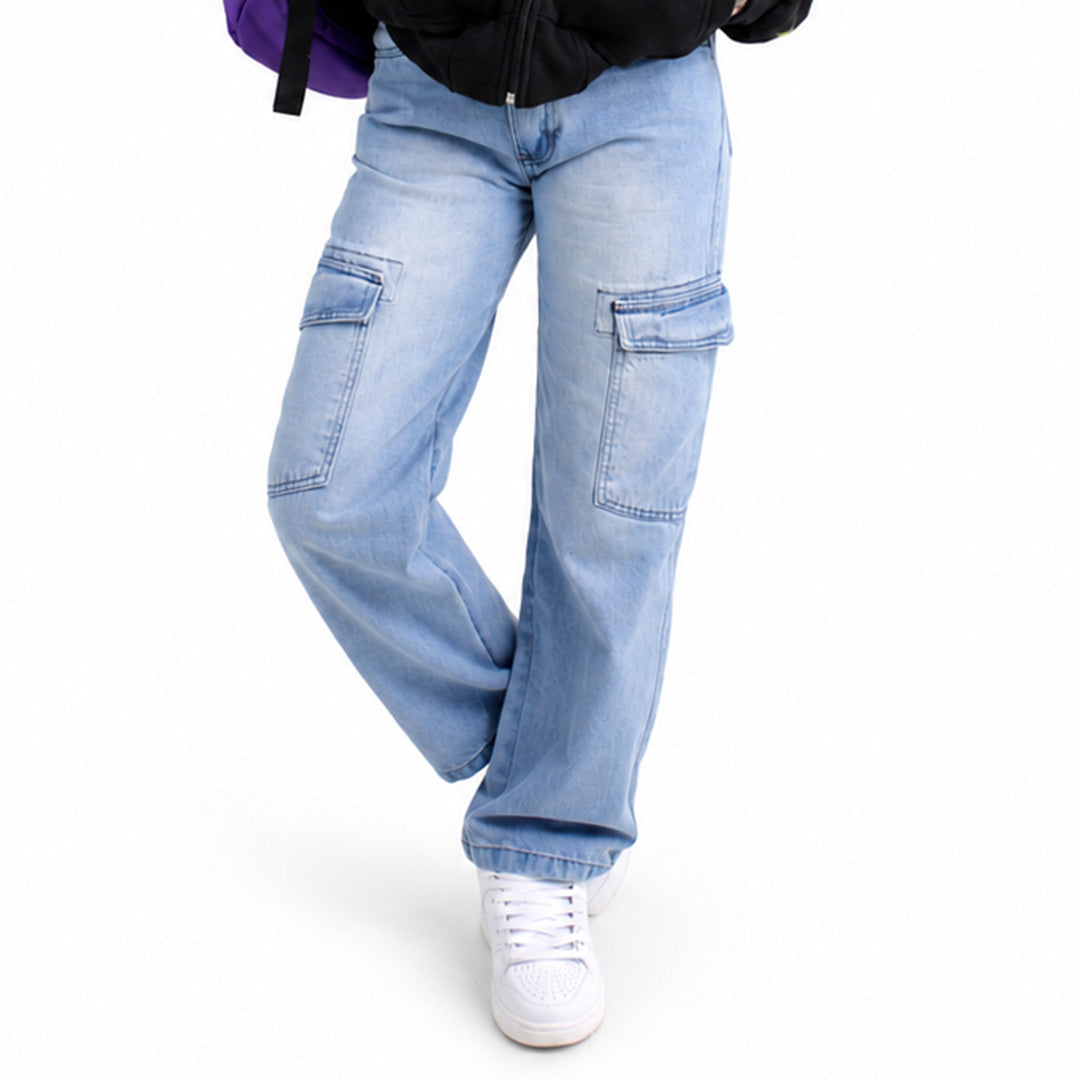 Calça Feminina Jeans Cargo Azul FA-442